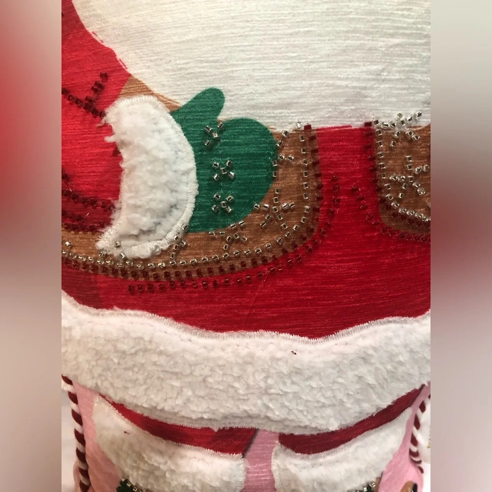Isaac Mizrahi Christmas embellished festive cowboy western Santa pink pillow new